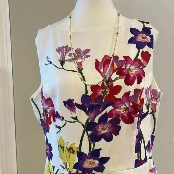 [14]Lauren Ralph Lauren Floral Print Sleeveless White A  Shape Dress - Picture 2 of 11